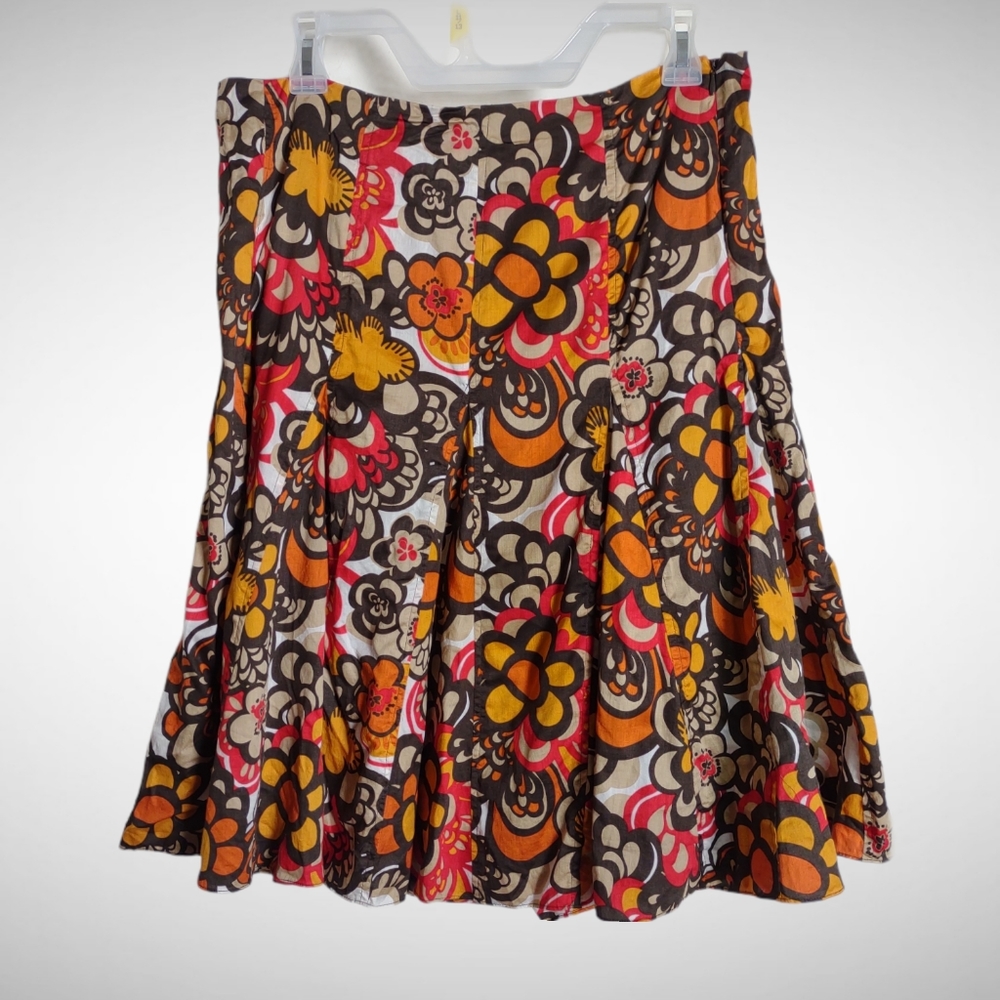 70s floral print size 10 midi skirt orange/brown